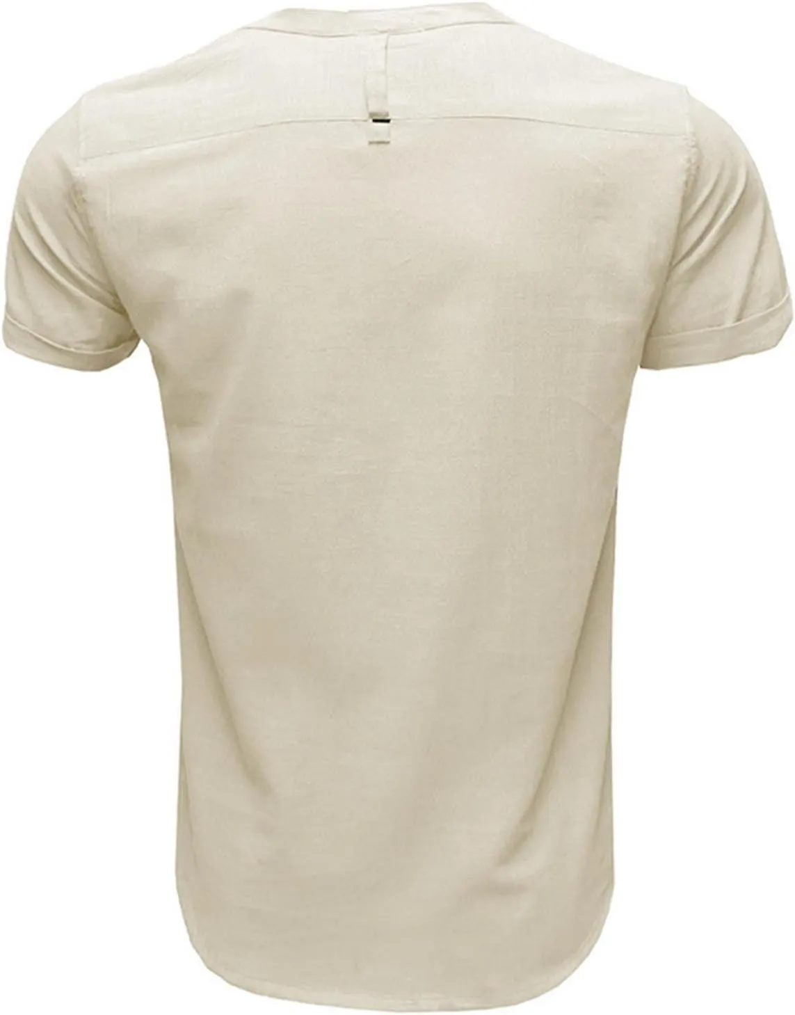 Men's Summer Lightweight Cotton Linen Shirts Casual Short Sleeve Button Up Stand Collar Henley Top for Beach Vacation