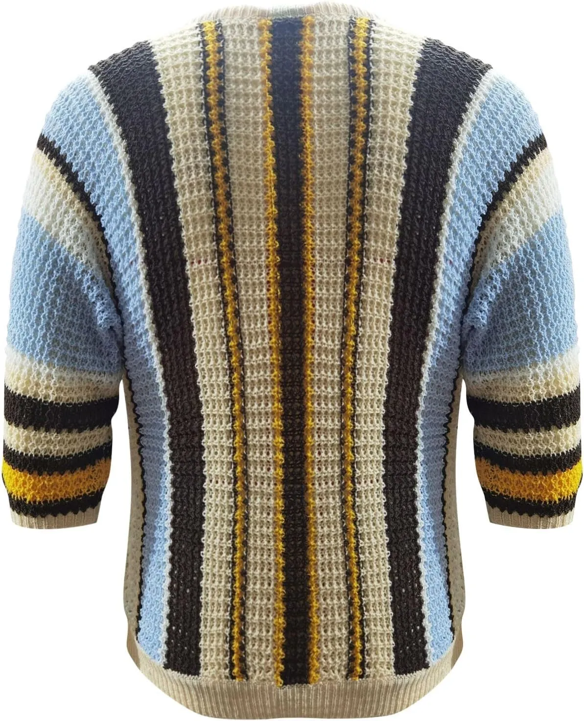 Men's Sweaters Fashion Summer Round Neck Medium Sleeved Sweater Striped Knit Oversized, S-3XL