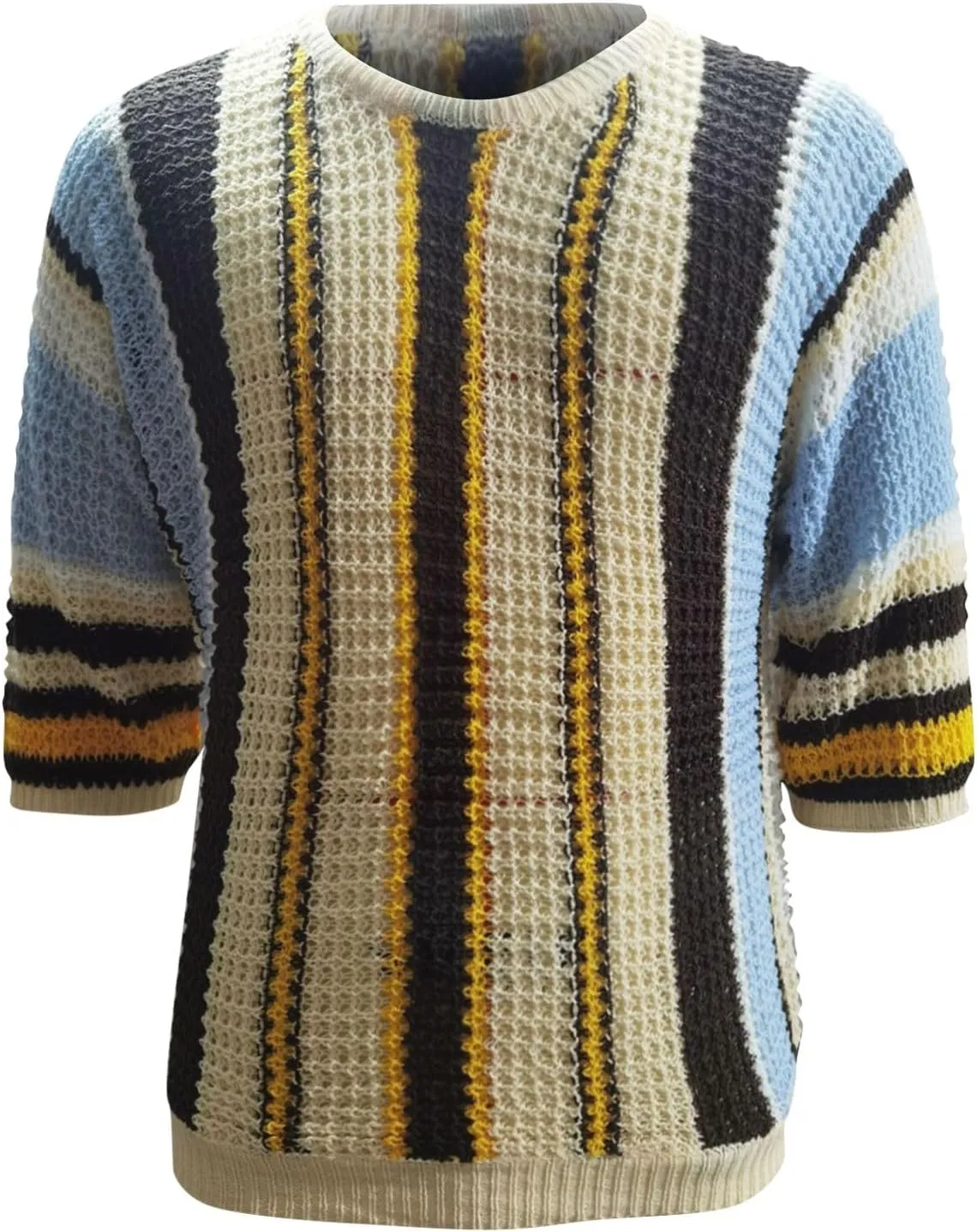 Men's Sweaters Fashion Summer Round Neck Medium Sleeved Sweater Striped Knit Oversized, S-3XL