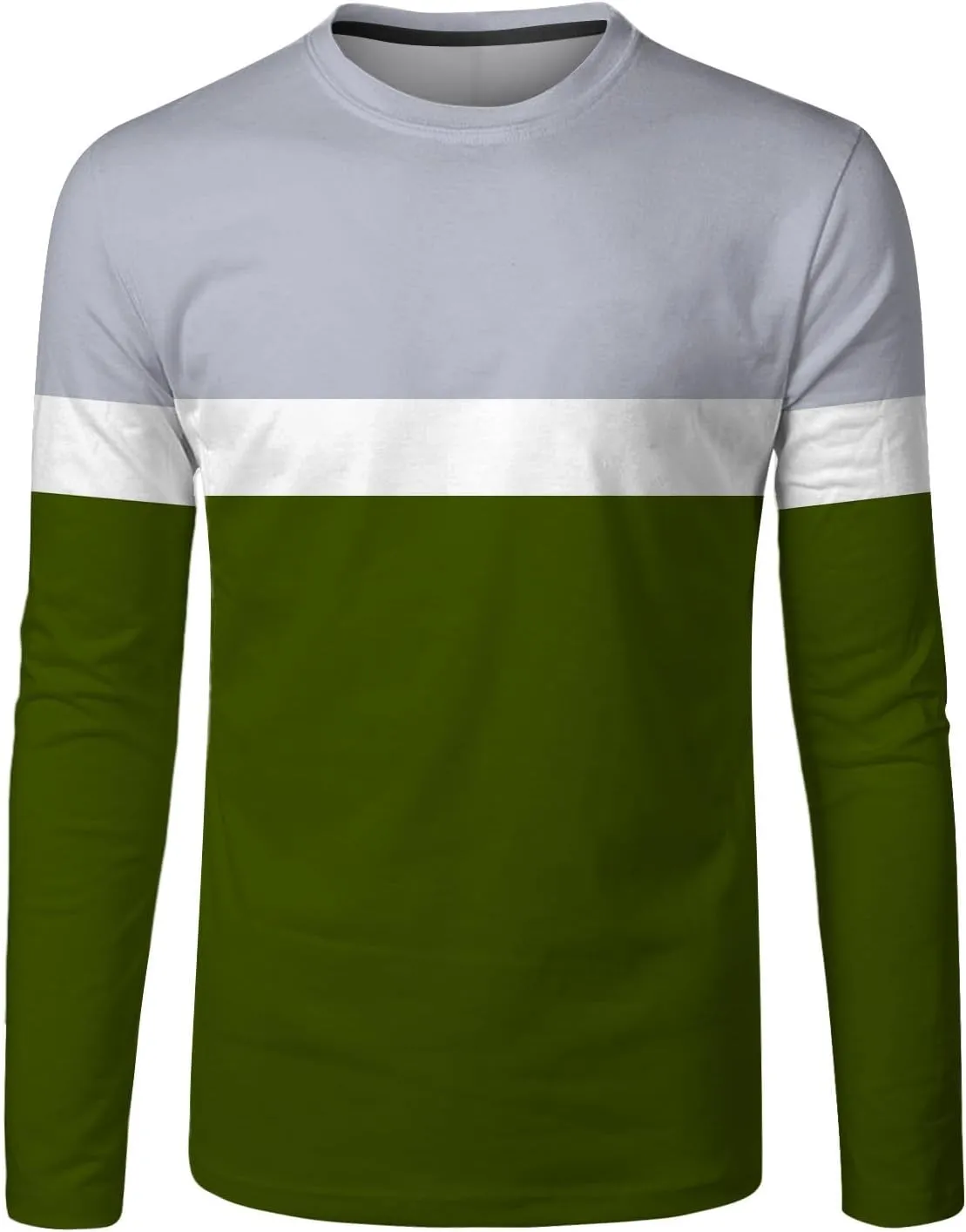 Mens Thermal Underwear Crew Top Lined Shirts for Men Undershirt Long Sleeves Lightweight Color Block Stripe Pullover Blouse