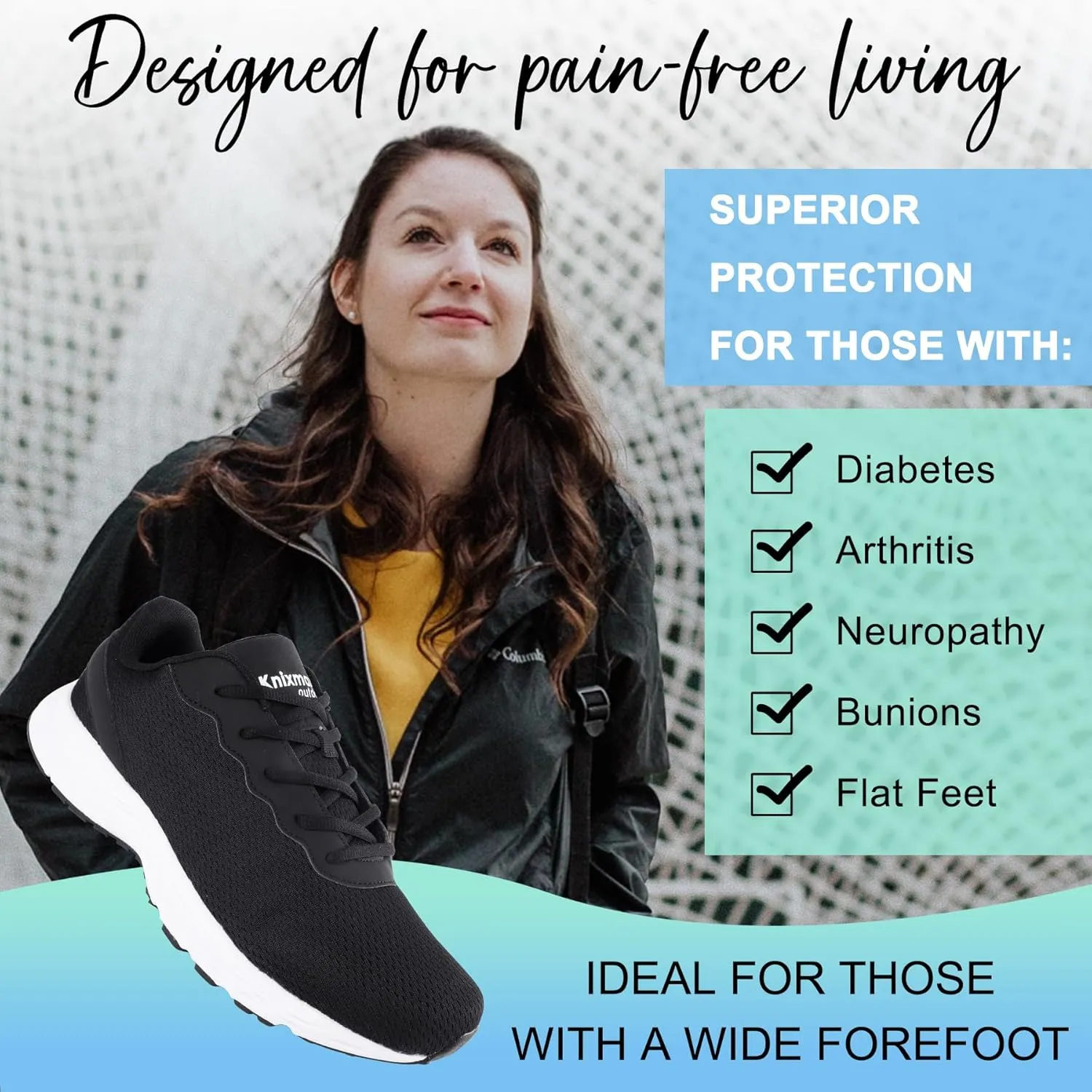 Mens Wide Shoes for Walking Wide Width Diabetic Shoes Cushioning Road Running Shoes for Flat Feet Arch Fit Heel Pain Relief Black/White