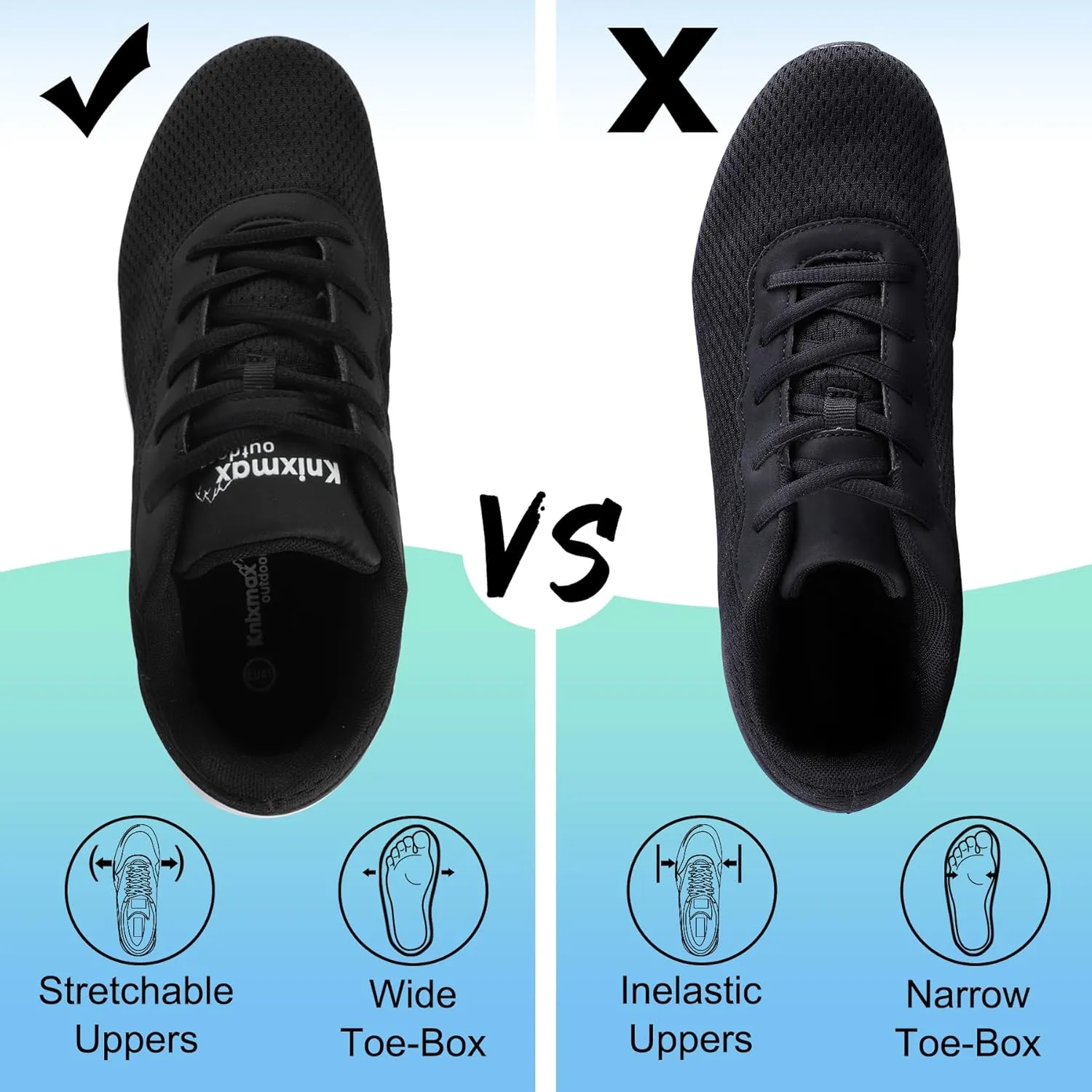 Mens Wide Shoes for Walking Wide Width Diabetic Shoes Cushioning Road Running Shoes for Flat Feet Arch Fit Heel Pain Relief Black/White