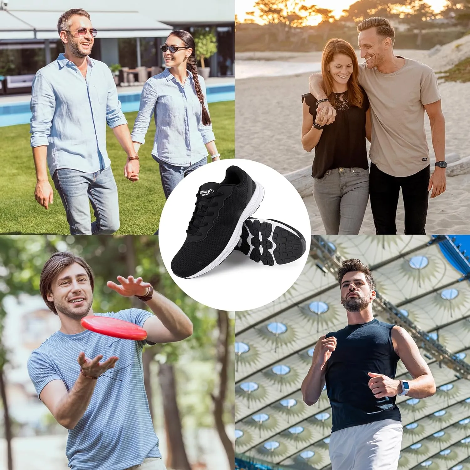 Mens Wide Shoes for Walking Wide Width Diabetic Shoes Cushioning Road Running Shoes for Flat Feet Arch Fit Heel Pain Relief Black/White
