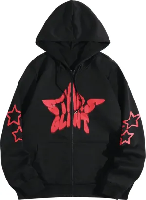 Men's Zip Up Hoodie Sweatshirts Star Graphic Long Sleeve Oversized Hooded Pullovers