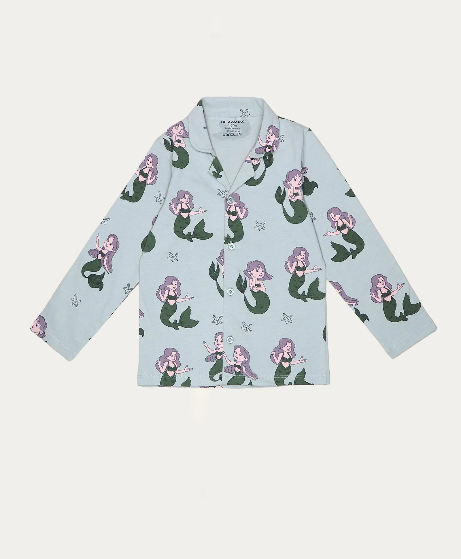 Mermaid Print Kids Full Sleeves Cotton Night Suit