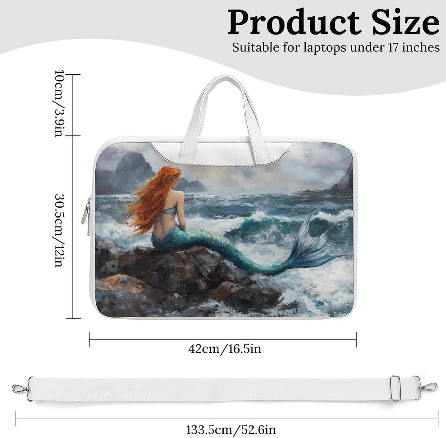 Mermaid Storm Sea Rocks Leather Bag Laptop Case Slim Water Resistant Computer Bags with Handle Briefcase for Work