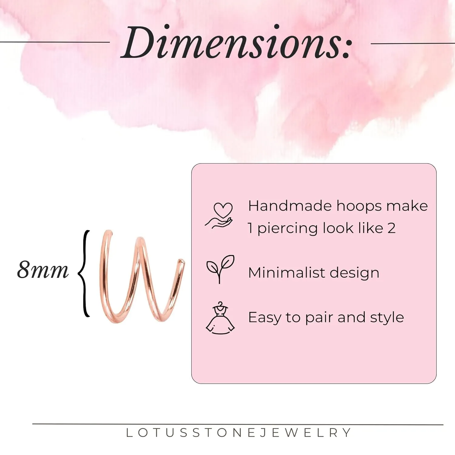 Mini Illusion Gold Hoops, Make 1 Piercing Look Like 2, Minimalist Double Hoops in Rose Filled, Gifts for Women, Handmade by Lotus Stone Jewelry (Rose Gold, Spirals)