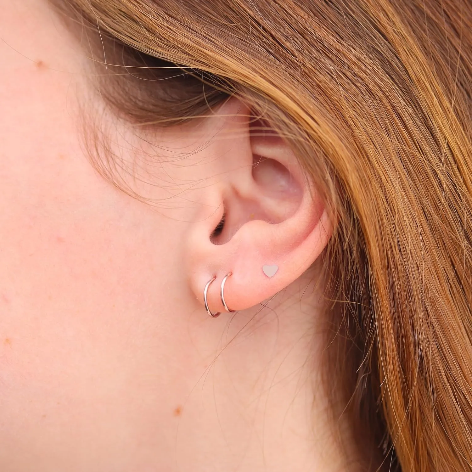 Mini Illusion Gold Hoops, Make 1 Piercing Look Like 2, Minimalist Double Hoops in Rose Filled, Gifts for Women, Handmade by Lotus Stone Jewelry (Rose Gold, Spirals)