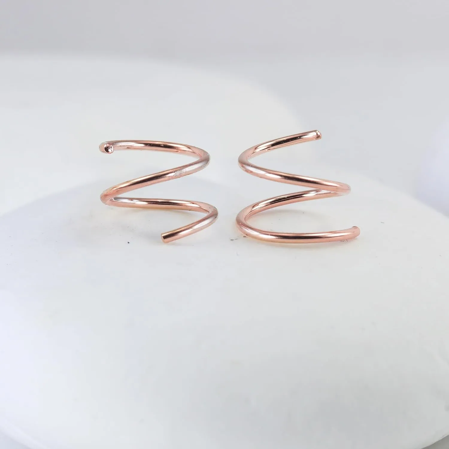 Mini Illusion Gold Hoops, Make 1 Piercing Look Like 2, Minimalist Double Hoops in Rose Filled, Gifts for Women, Handmade by Lotus Stone Jewelry (Rose Gold, Spirals)