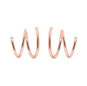 Mini Illusion Gold Hoops, Make 1 Piercing Look Like 2, Minimalist Double Hoops in Rose Filled, Gifts for Women, Handmade by Lotus Stone Jewelry (Rose Gold, Spirals)