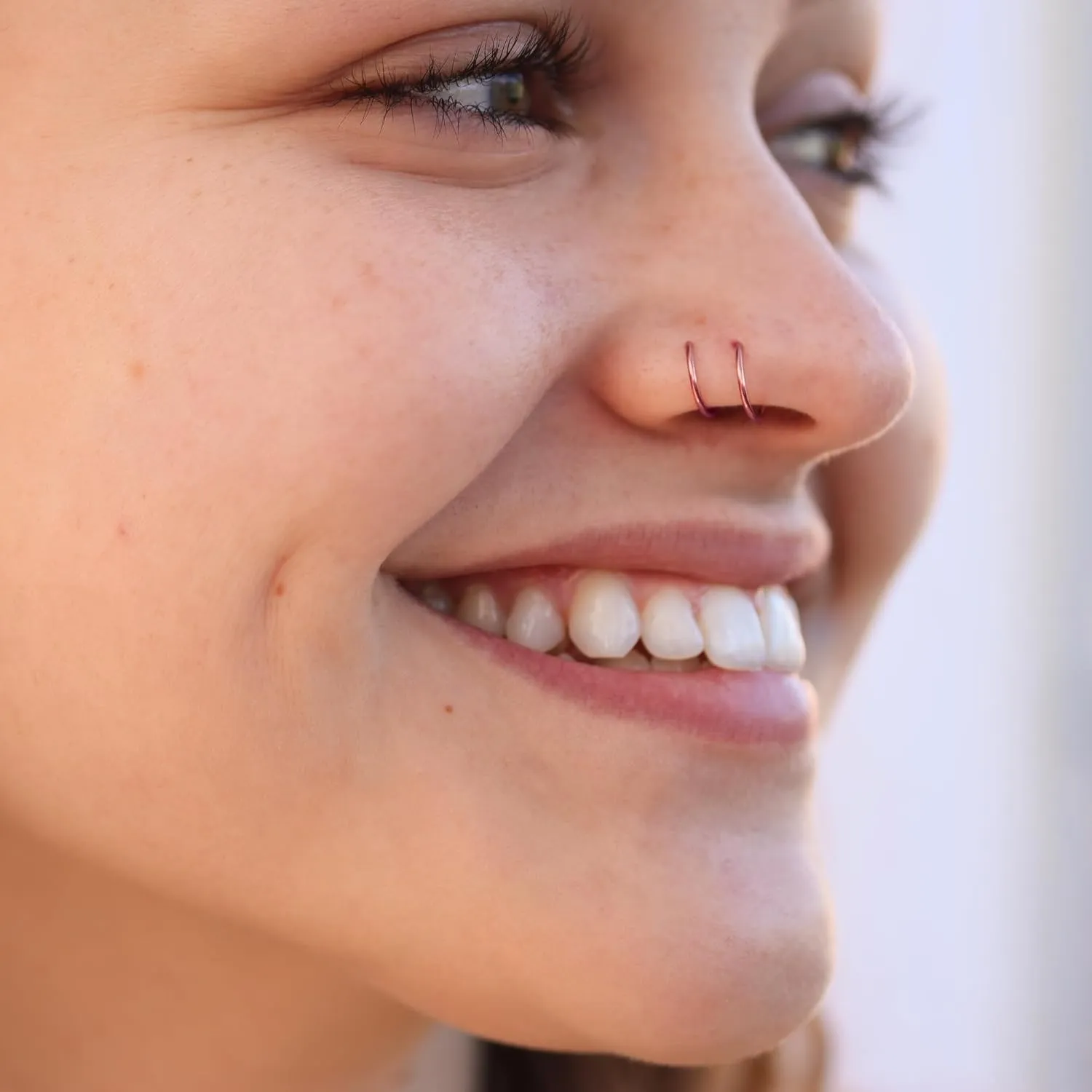 Mini Illusion Gold Hoops, Make 1 Piercing Look Like 2, Minimalist Double Hoops in Rose Filled, Gifts for Women, Handmade by Lotus Stone Jewelry (Rose Gold, Spirals)