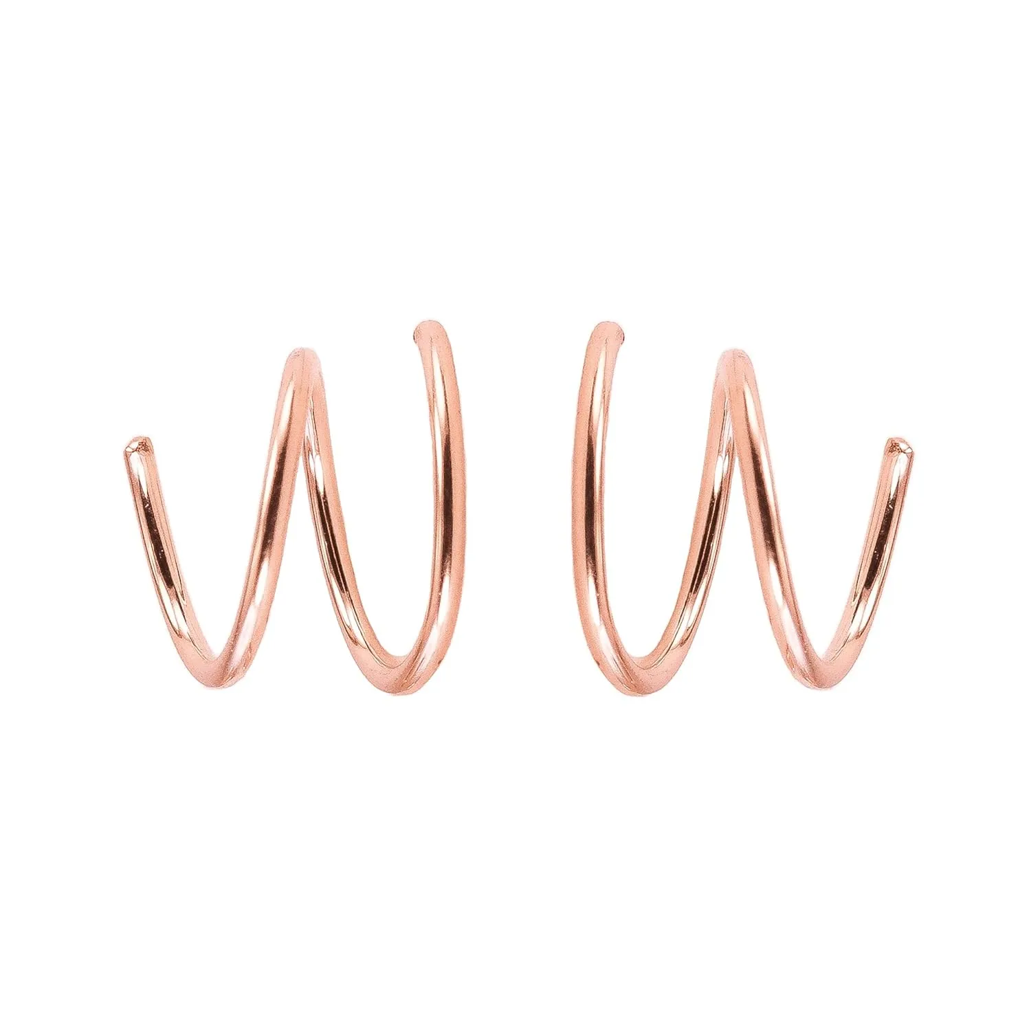 Mini Illusion Gold Hoops, Make 1 Piercing Look Like 2, Minimalist Double Hoops in Rose Filled, Gifts for Women, Handmade by Lotus Stone Jewelry (Rose Gold, Spirals)