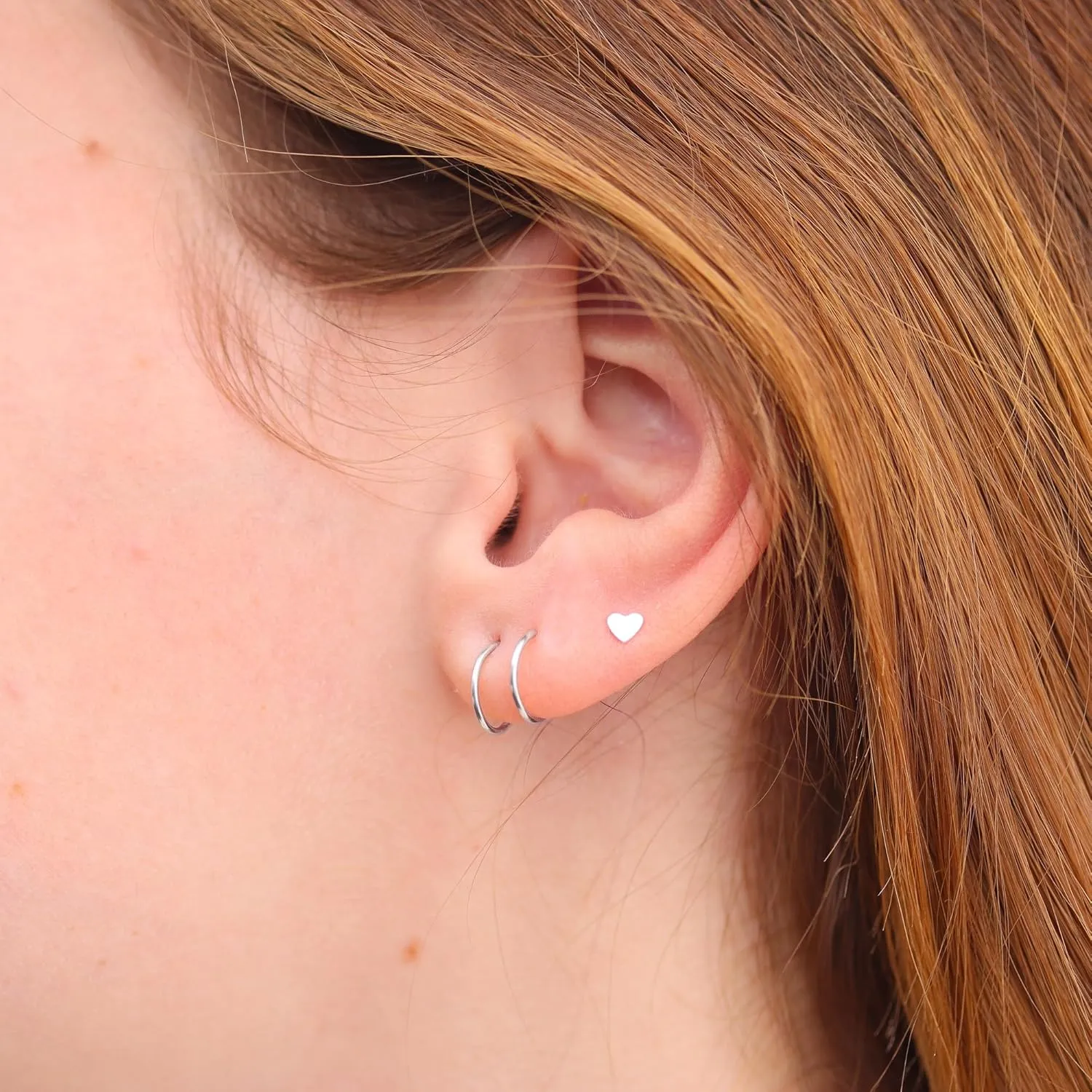 Mini Illusion Gold Hoops, Make 1 Piercing Look Like 2, Minimalist Double Hoops in Sterling Silver, Gifts for Women, Handmade by Lotus Stone Jewelry (Silver, Spirals)