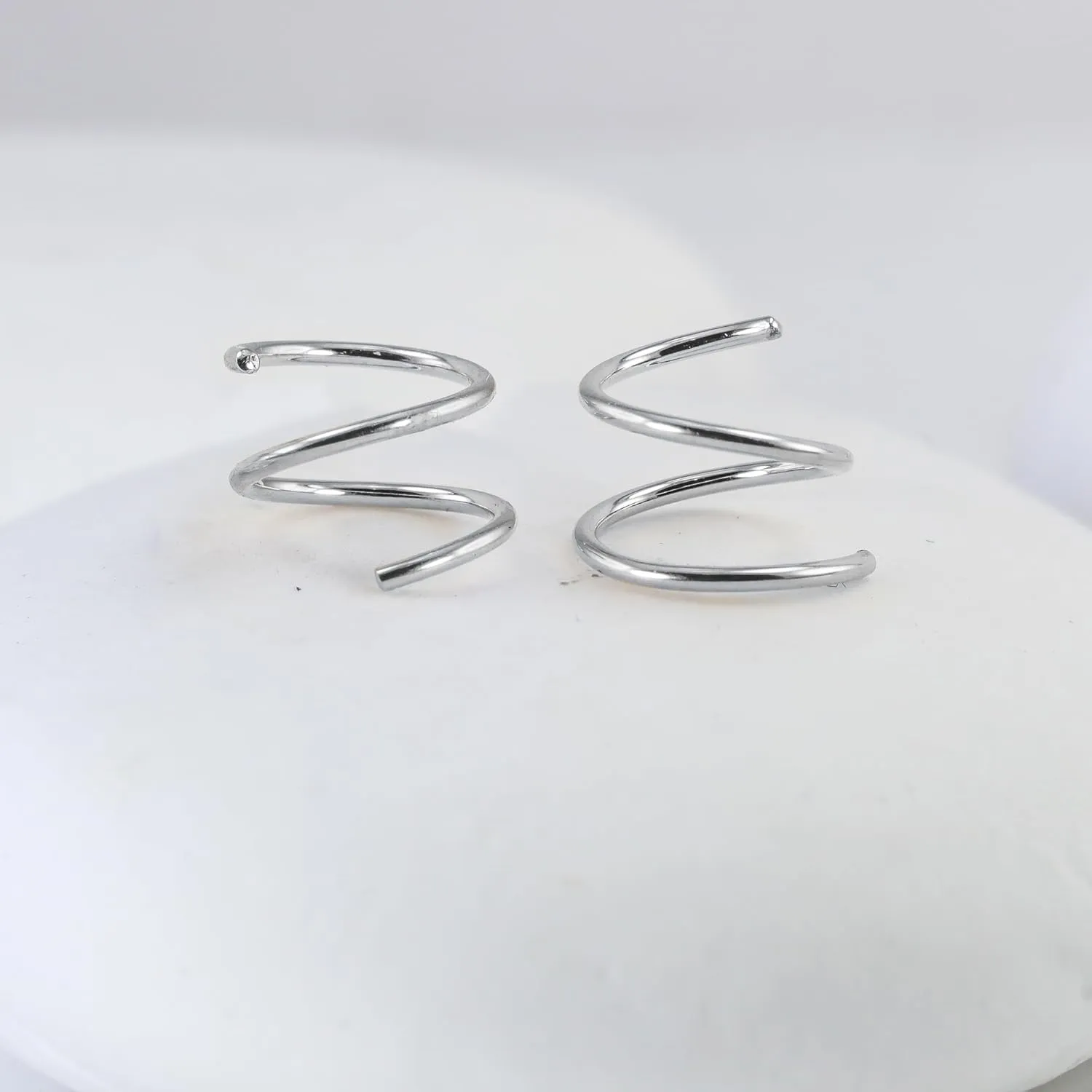 Mini Illusion Gold Hoops, Make 1 Piercing Look Like 2, Minimalist Double Hoops in Sterling Silver, Gifts for Women, Handmade by Lotus Stone Jewelry (Silver, Spirals)