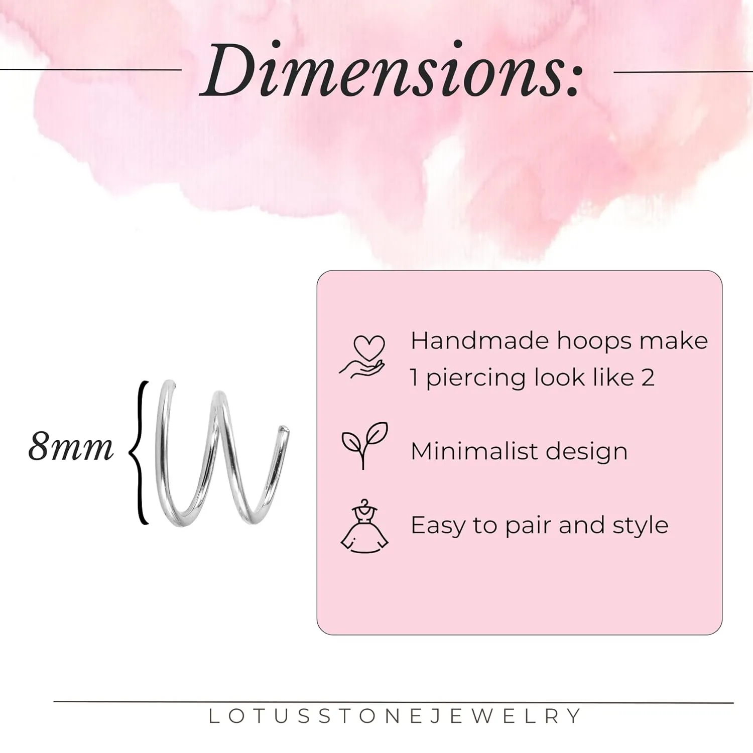 Mini Illusion Gold Hoops, Make 1 Piercing Look Like 2, Minimalist Double Hoops in Sterling Silver, Gifts for Women, Handmade by Lotus Stone Jewelry (Silver, Spirals)