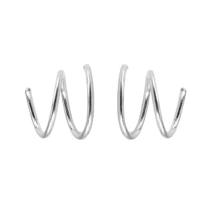 Mini Illusion Gold Hoops, Make 1 Piercing Look Like 2, Minimalist Double Hoops in Sterling Silver, Gifts for Women, Handmade by Lotus Stone Jewelry (Silver, Spirals)