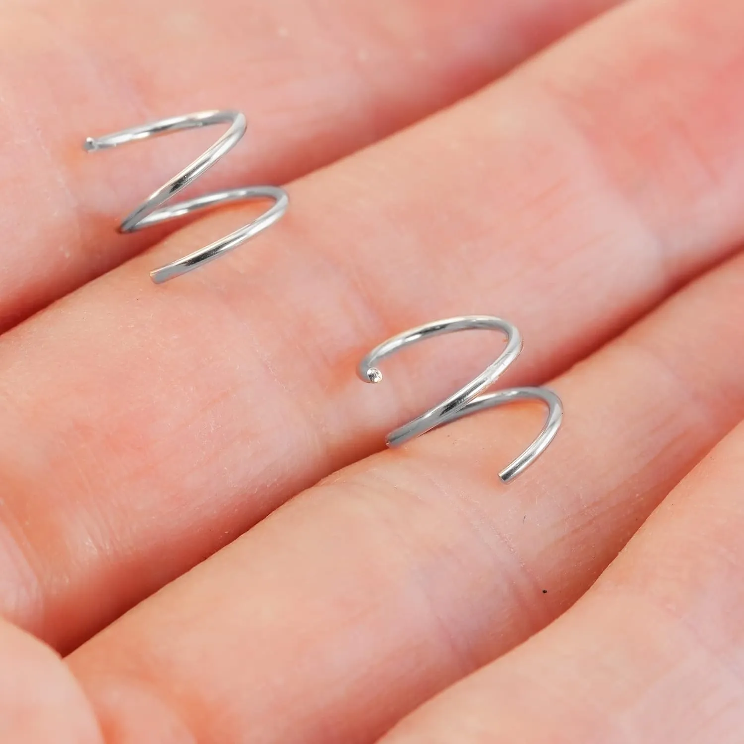 Mini Illusion Gold Hoops, Make 1 Piercing Look Like 2, Minimalist Double Hoops in Sterling Silver, Gifts for Women, Handmade by Lotus Stone Jewelry (Silver, Spirals)