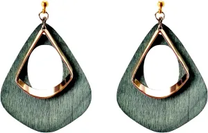 Miyabi Grace Womens Wood Dangle Invisible Clip On Earrings for Non Pierced, Gold Hoops Fashion Earrings