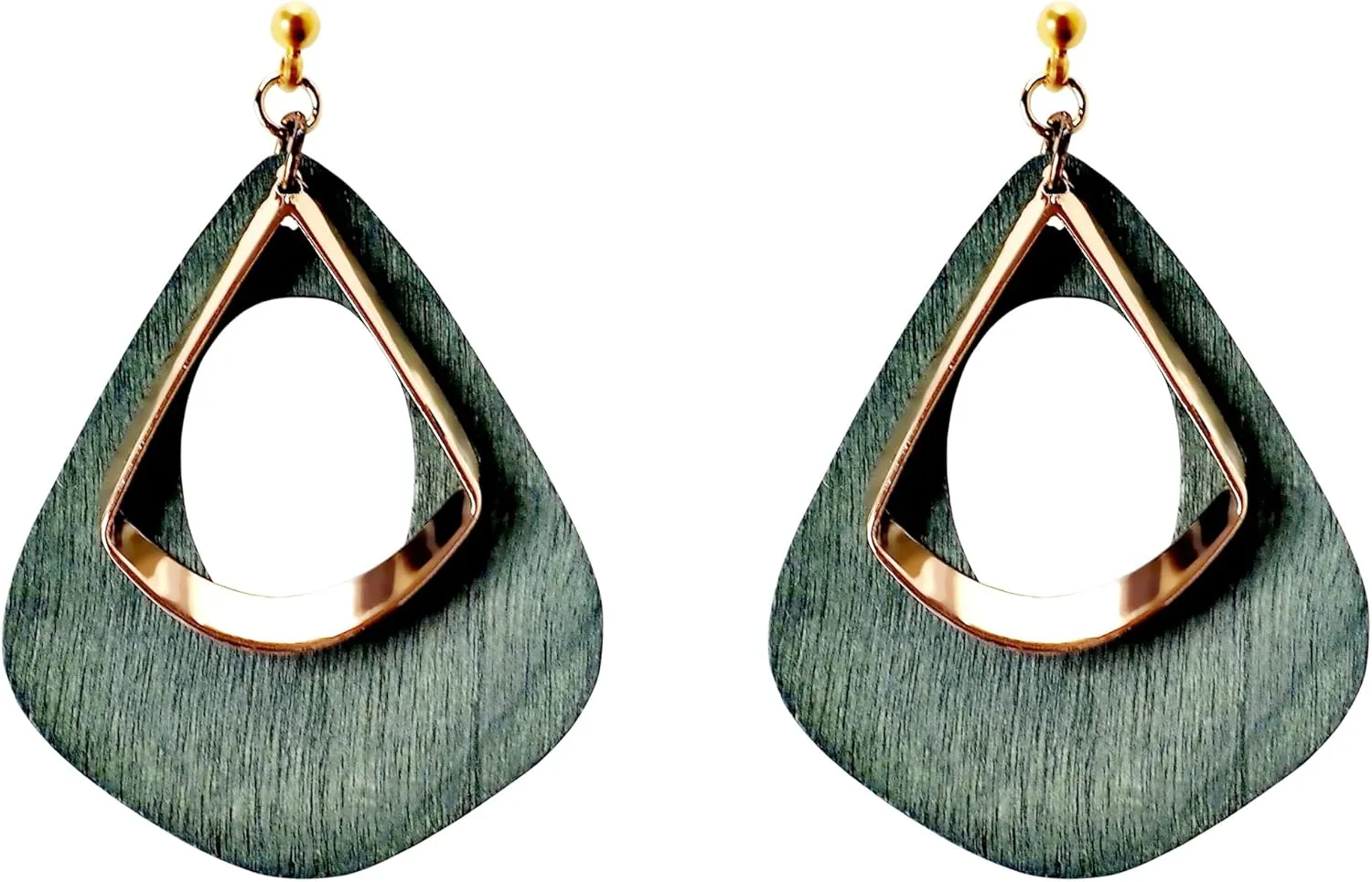 Miyabi Grace Womens Wood Dangle Invisible Clip On Earrings for Non Pierced, Gold Hoops Fashion Earrings