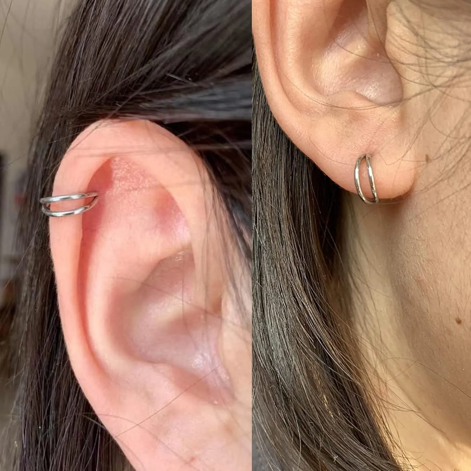 MODRSA Double Hoop Nose Ring - Silver Gold Diamond 316L Surgical Steel Cartilage Earring Helix Hoops 20g 18g 16g