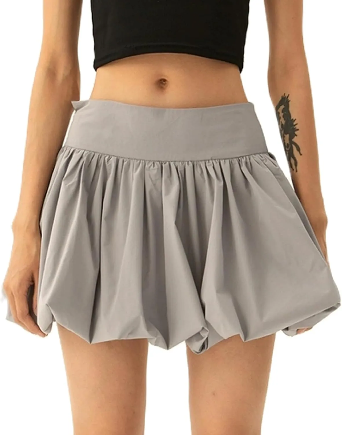 Muineobuka Women Girls Bubble Mini Skirt Low Waist Pleated Puffy Short Skirts A-Line Rufle Flared Mini Balloon Skirts