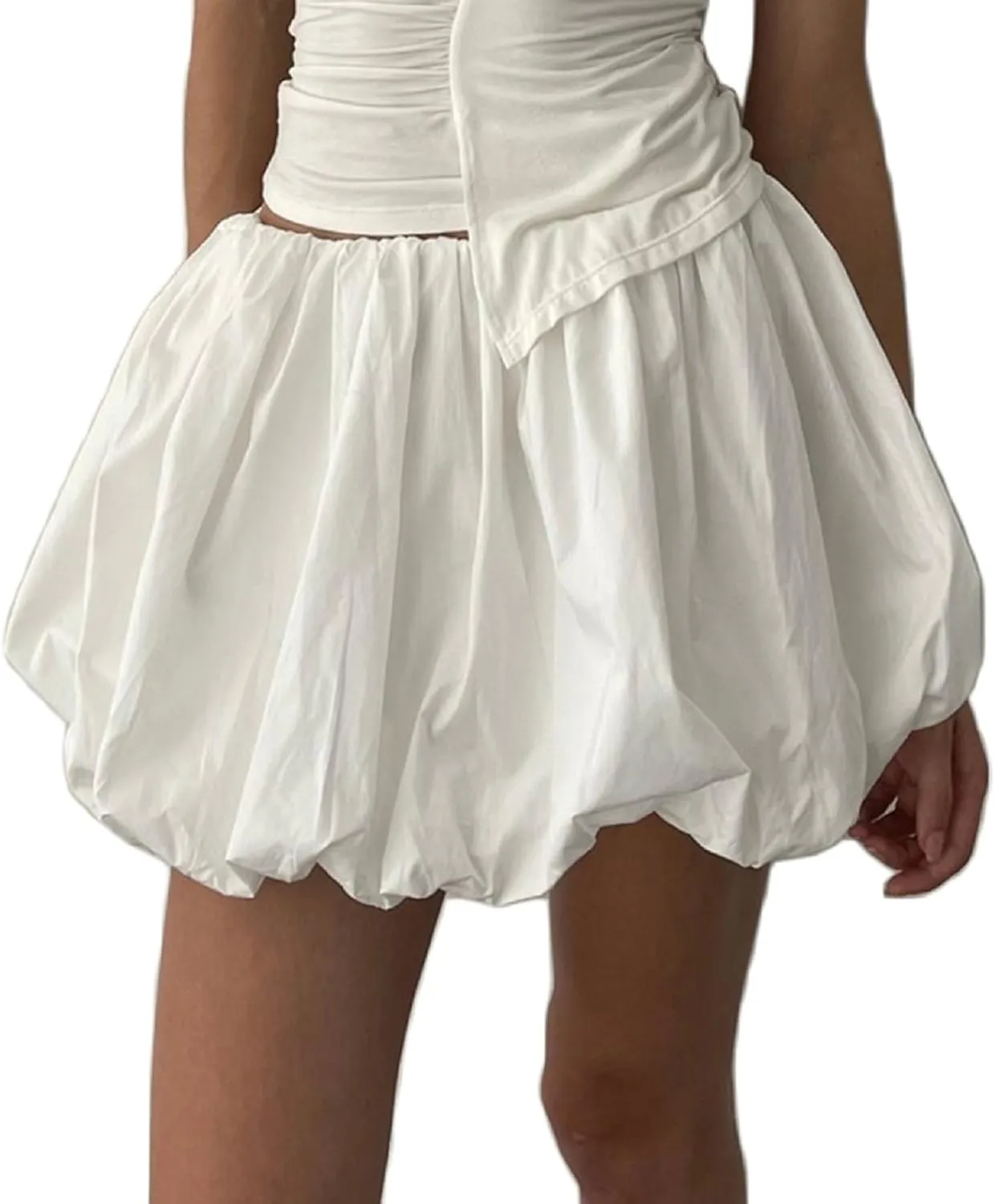 Muineobuka Women Girls Bubble Mini Skirt Low Waist Pleated Puffy Short Skirts A-Line Rufle Flared Mini Balloon Skirts