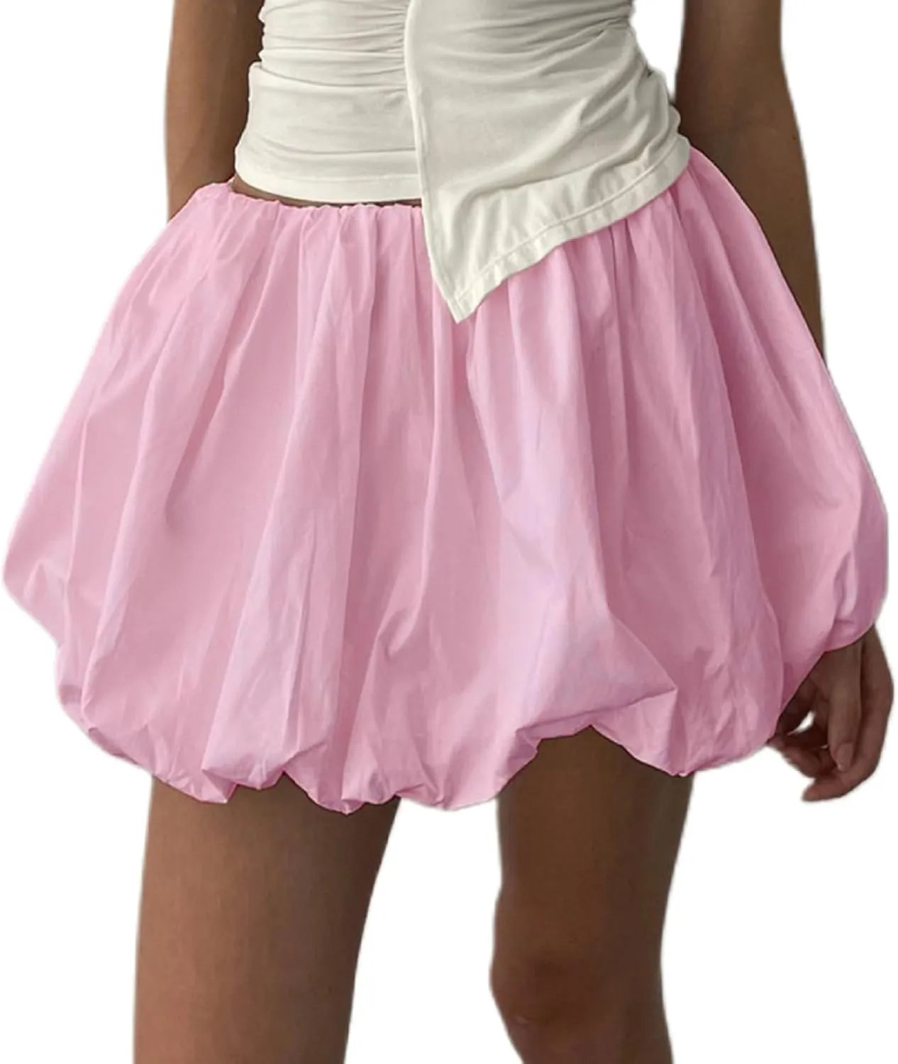 Muineobuka Women Girls Bubble Mini Skirt Low Waist Pleated Puffy Short Skirts A-Line Rufle Flared Mini Balloon Skirts