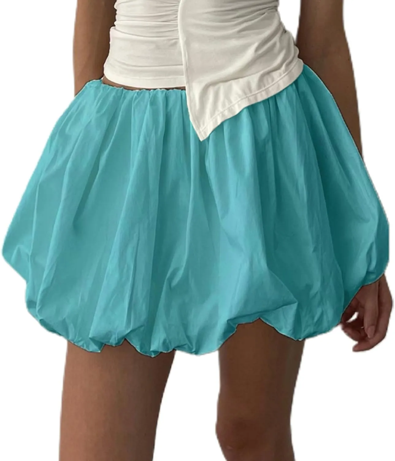 Muineobuka Women Girls Bubble Mini Skirt Low Waist Pleated Puffy Short Skirts A-Line Rufle Flared Mini Balloon Skirts
