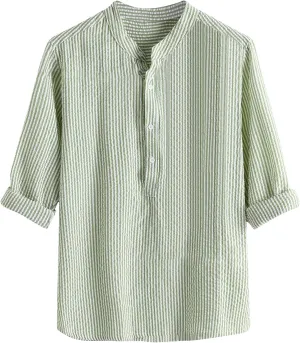 Muscularfit Mens Short Sleeve Button Down Shirts Causal Loose Linen V Neck Striped Solid Summer Spring Shirt Work Going Out