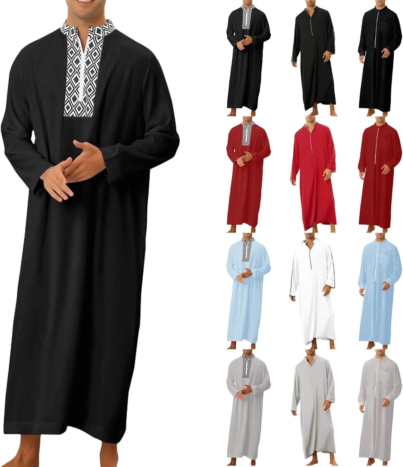 Muslim Robe for Men Long Sleeve Pocket Loose Robe Shirt Muslim Middle East Saudi Arab Kaftan Islamic Abaya Kaftan