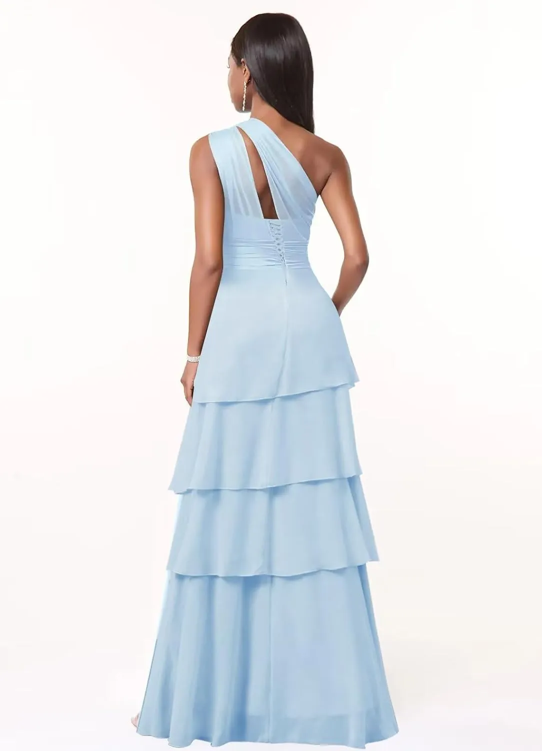 MYDRESS One Shoulder Bridesmaid Dresses 2025 Tiered A Line Pleated Long Formal Party Gown