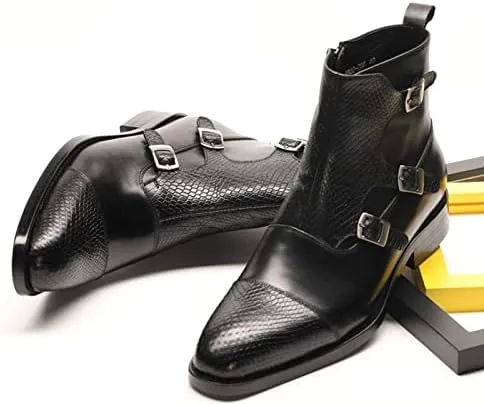New Chelsea Boots For Men Cowhide Leather Side Zip Crocodile Print Buckle Decoration Slip On Anti-slip Waterproof Non Work Dress Slip On