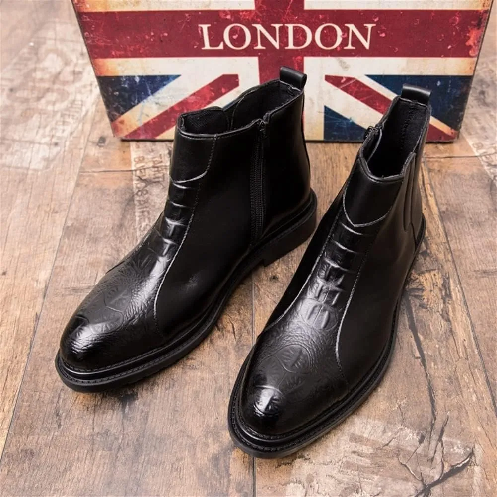 New Chelsea Boots For Men Crocodile Print Side Zip PU Wearable Slip On Anti-slip Non Slip Waterproof Fashion Dress