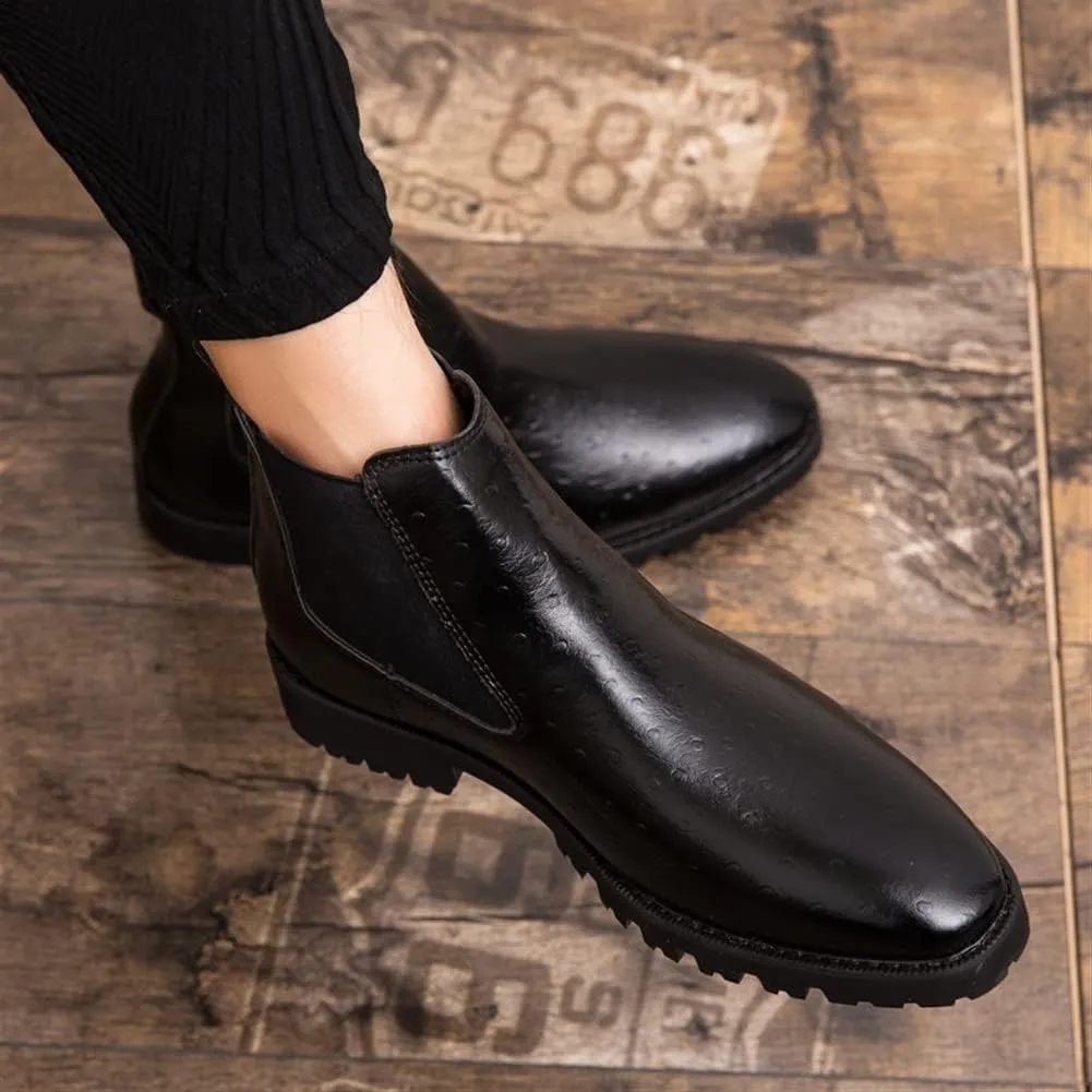 New Chelsea Boots For Men Elastic Bandage Printing PU Wearable Anti-slip Waterproof Non Slip Dress Formal