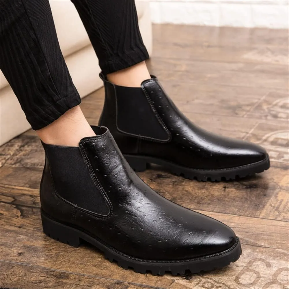 New Chelsea Boots For Men Elastic Bandage Printing PU Wearable Anti-slip Waterproof Non Slip Dress Formal