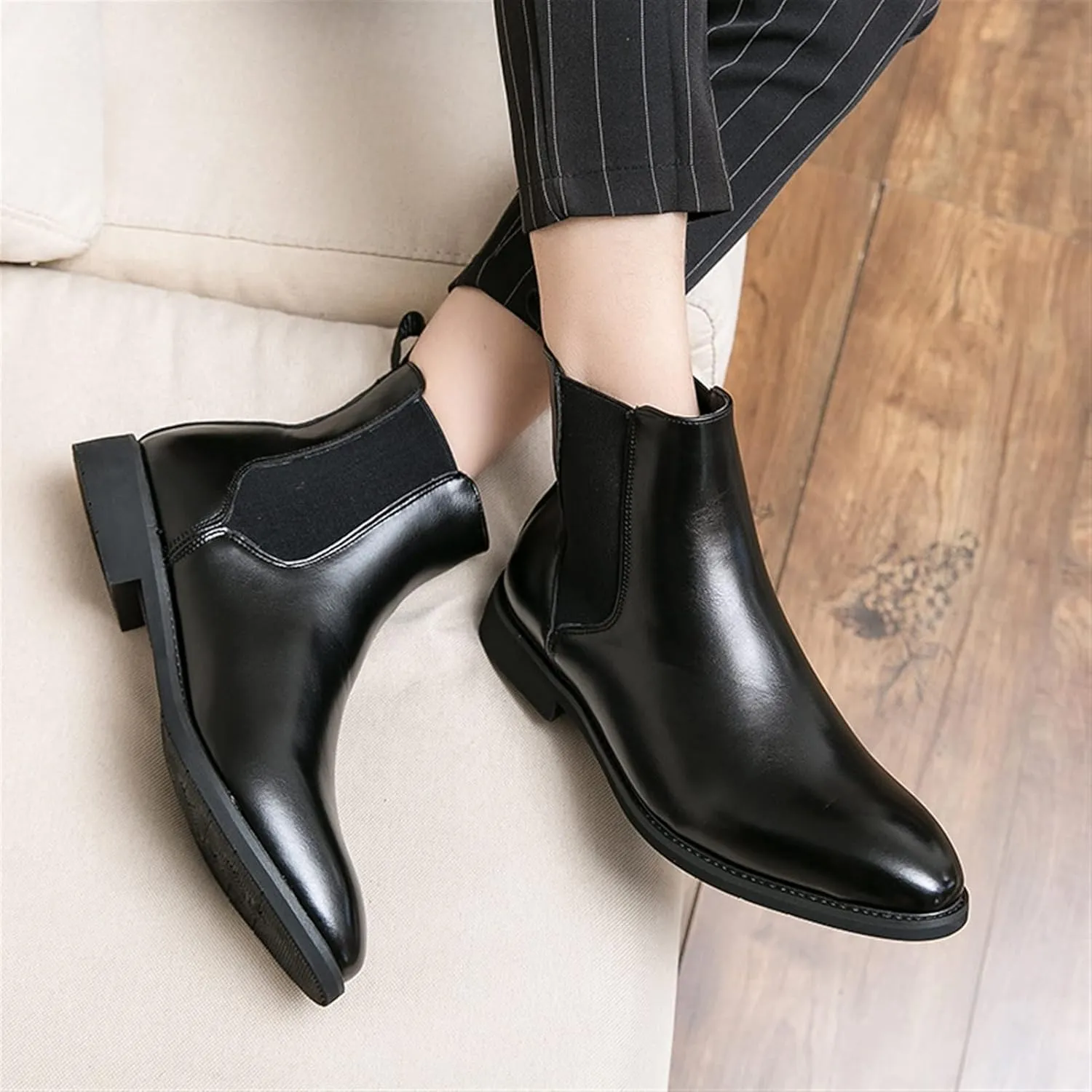 New Chelsea Boots For Men Elastic Bandage PU Slip On Anti-slip Non Slip Waterproof Wearable Dress Casual Pull On