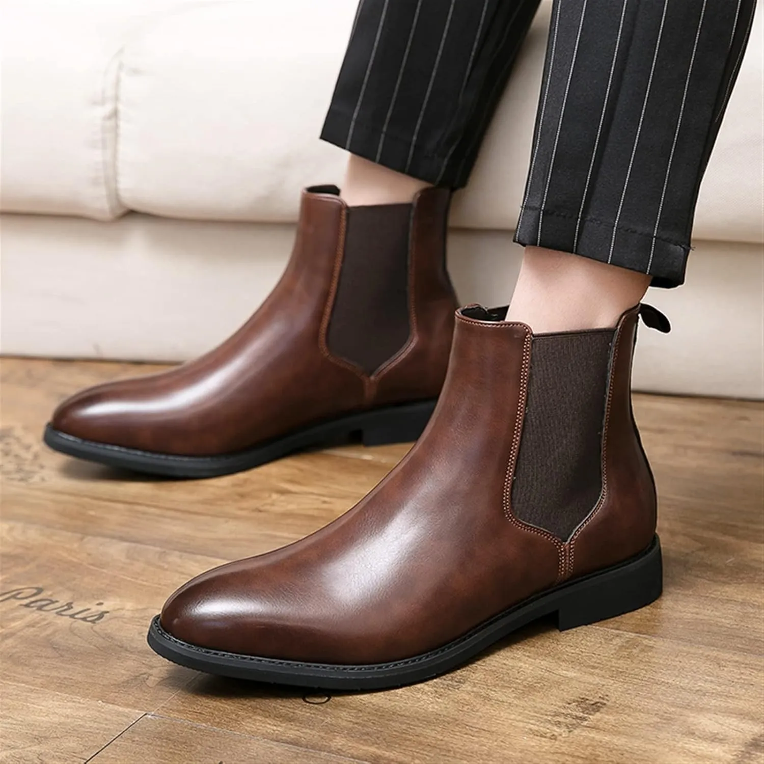 New Chelsea Boots For Men Elastic Bandage PU Slip On Anti-slip Non Slip Waterproof Wearable Dress Casual Pull On