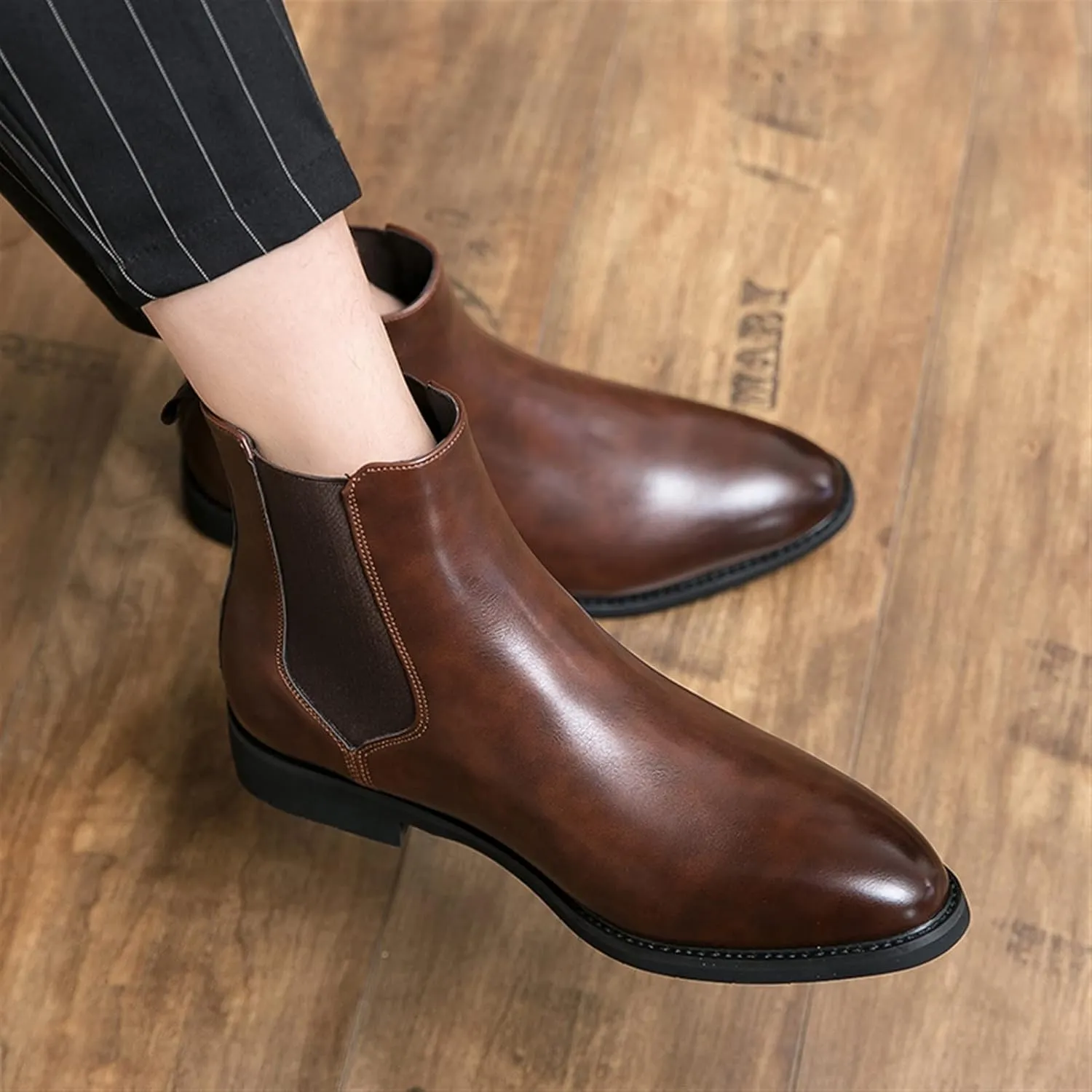 New Chelsea Boots For Men Elastic Bandage PU Slip On Anti-slip Non Slip Waterproof Wearable Dress Casual Pull On