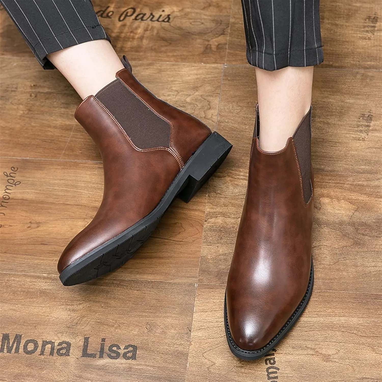 New Chelsea Boots For Men Elastic Bandage PU Slip On Anti-slip Non Slip Waterproof Wearable Dress Casual Pull On