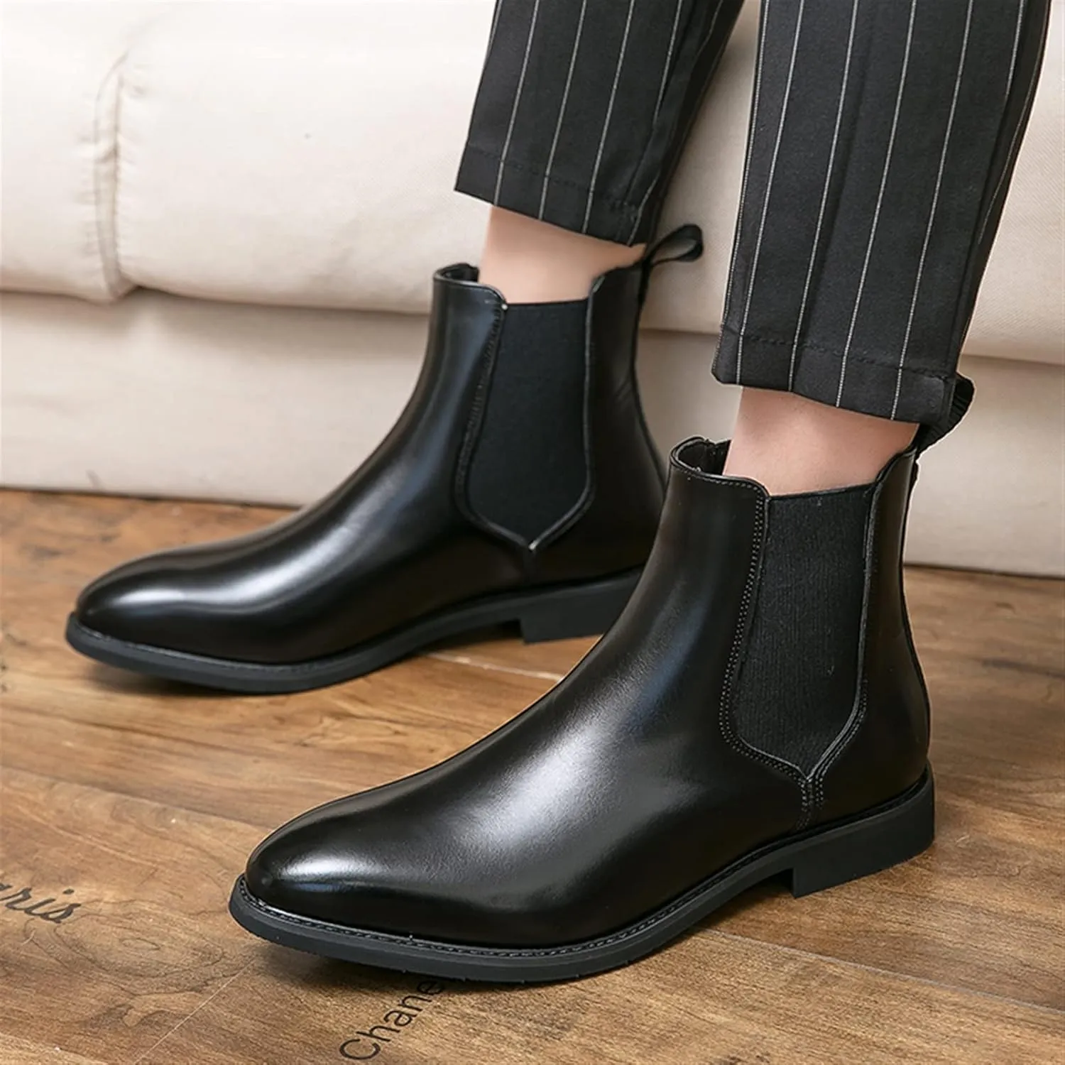 New Chelsea Boots For Men Elastic Bandage PU Slip On Anti-slip Non Slip Waterproof Wearable Dress Casual Pull On