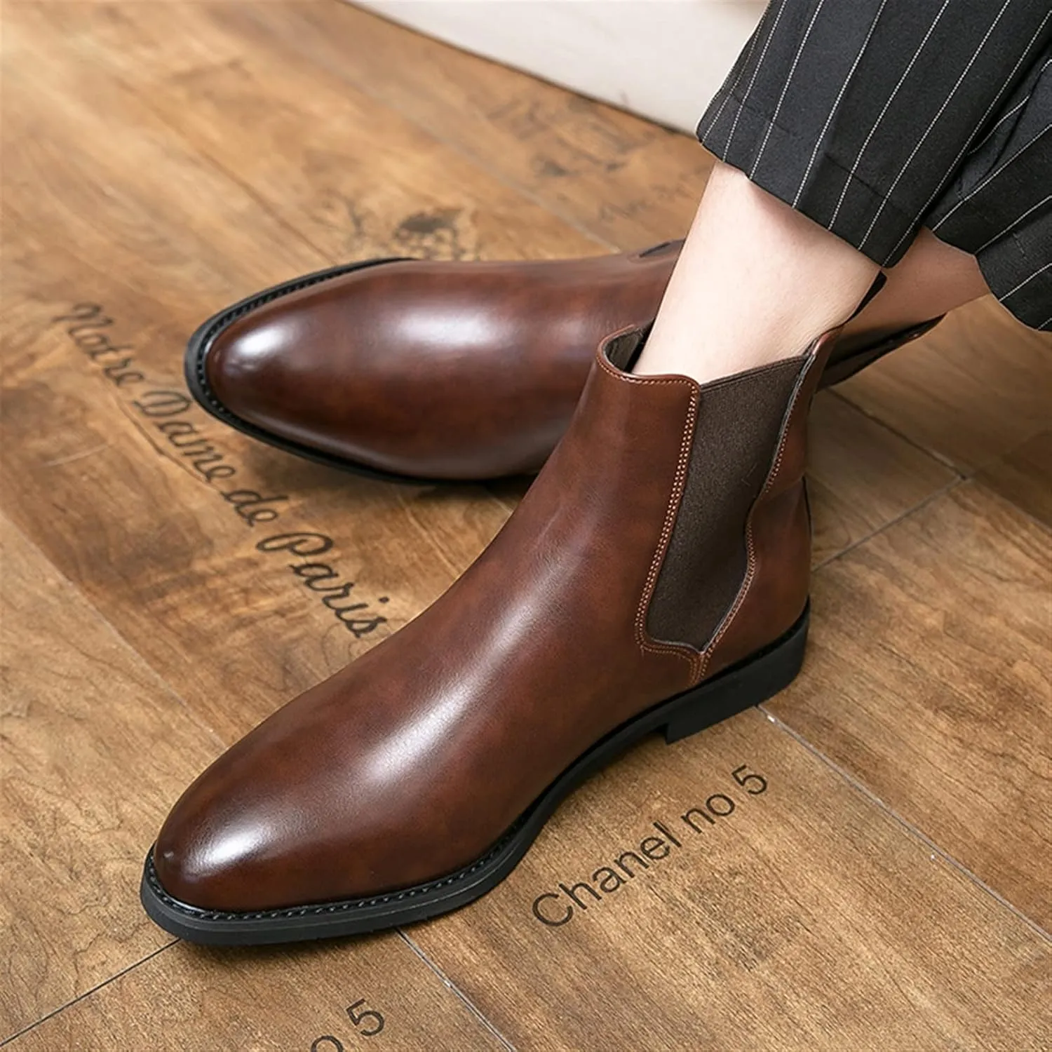 New Chelsea Boots For Men Elastic Bandage PU Slip On Anti-slip Non Slip Waterproof Wearable Dress Casual Pull On