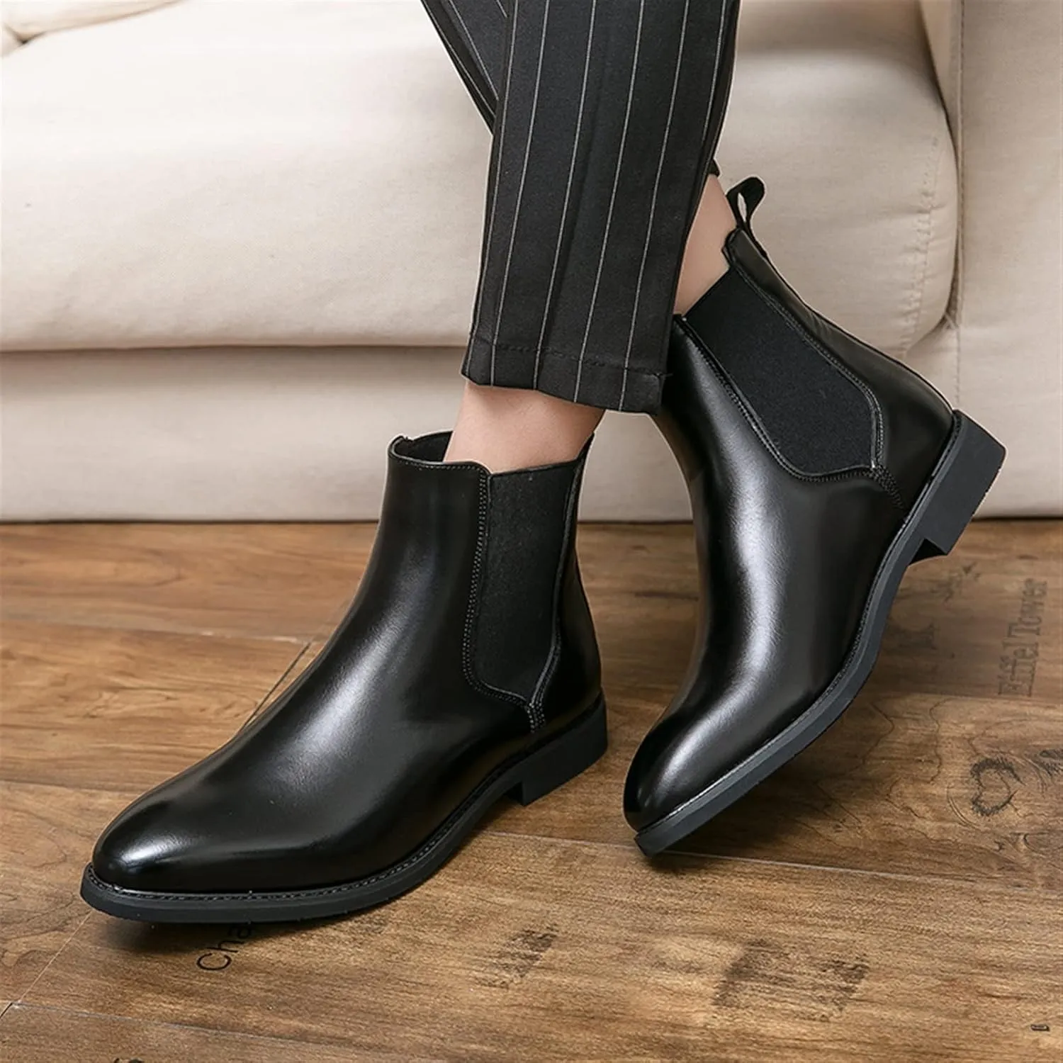 New Chelsea Boots For Men Elastic Bandage PU Slip On Anti-slip Non Slip Waterproof Wearable Dress Casual Pull On