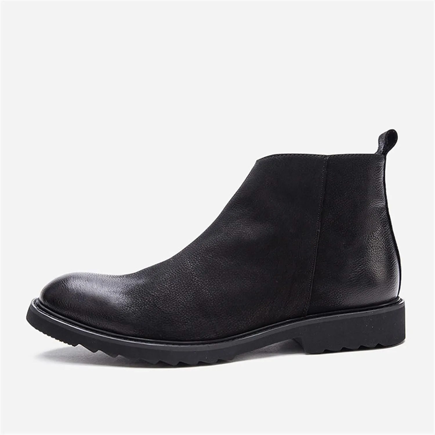 New Men Chelsea Boots Burnished Toe With Zipper Cowhide Leather Waterproof Non Wearable Dress Slip On