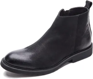 New Men Chelsea Boots Burnished Toe With Zipper Cowhide Leather Waterproof Non Wearable Dress Slip On