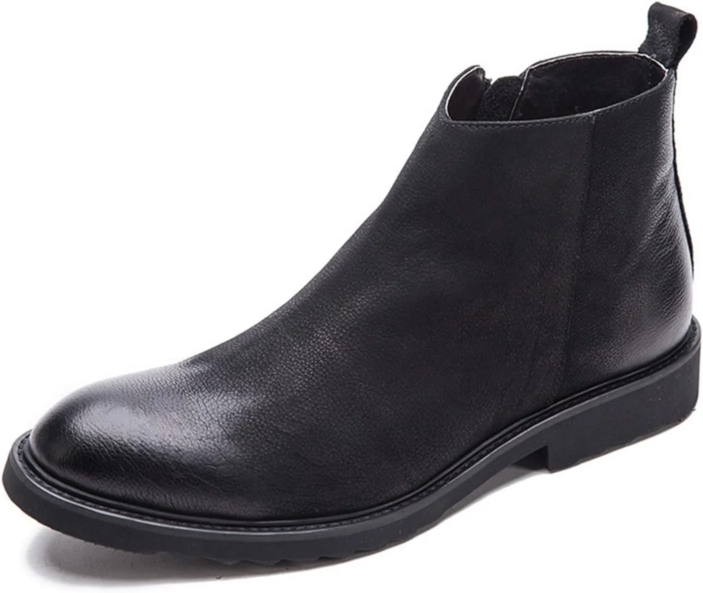 New Men Chelsea Boots Burnished Toe With Zipper Cowhide Leather Waterproof Non Wearable Dress Slip On