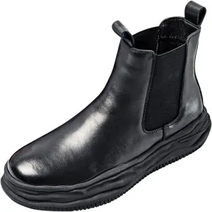 New Men Chelsea Boots Elastic Bandage Irregular Edges Cowhide Leather Non Anti-slip Wearable Waterproof Dress Slip On