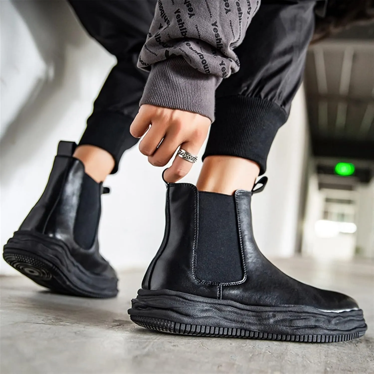 New Men Chelsea Boots Elastic Bandage Irregular Edges Cowhide Leather Non Anti-slip Wearable Waterproof Dress Slip On