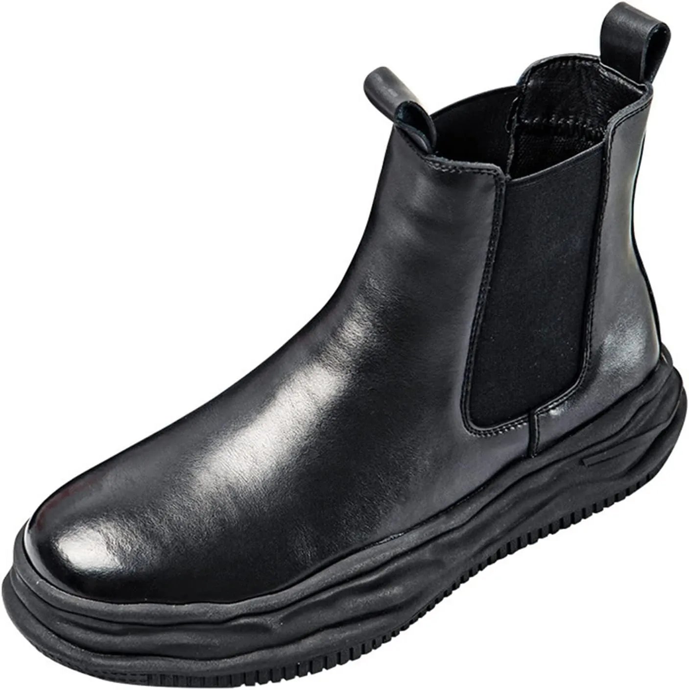 New Men Chelsea Boots Elastic Bandage Irregular Edges Cowhide Leather Non Anti-slip Wearable Waterproof Dress Slip On