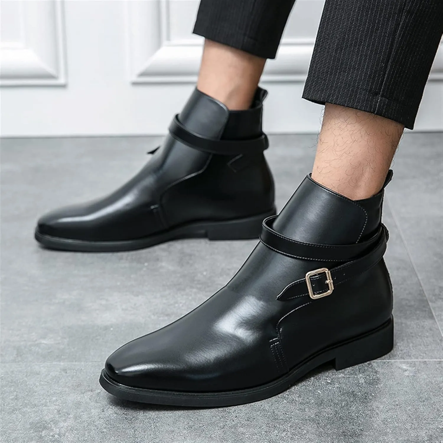 New Men's Chelsea Boots Monk belt PU Slip On Waterproof Non Slip Wearable Dress Pull On