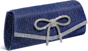 NOLITOY Women's Dark Blue Evening Bag Rhinestone Clutch Small Bow Bag for Wedding Parties Special Events